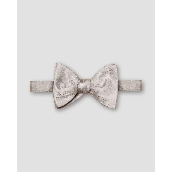 ETON mens Floral Jacquard Silk Bow Tie‎ Light Gray Self Tied New